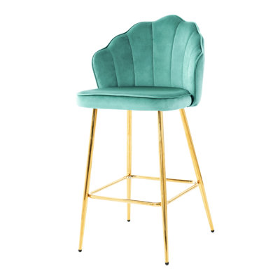 Paire de chaises de bar en velours avec pieds en métal. Pour le café, le bar et le restaurant. Ergonomique, résistant au stress. Siège en éponge, courbe élégante. Base solide. Repose-pieds réglable antidérapant et silencieux.