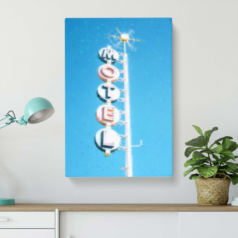 Retro Motel Sign - Wrapped Canvas Print, 50cm H x 35cm W x 3cm D