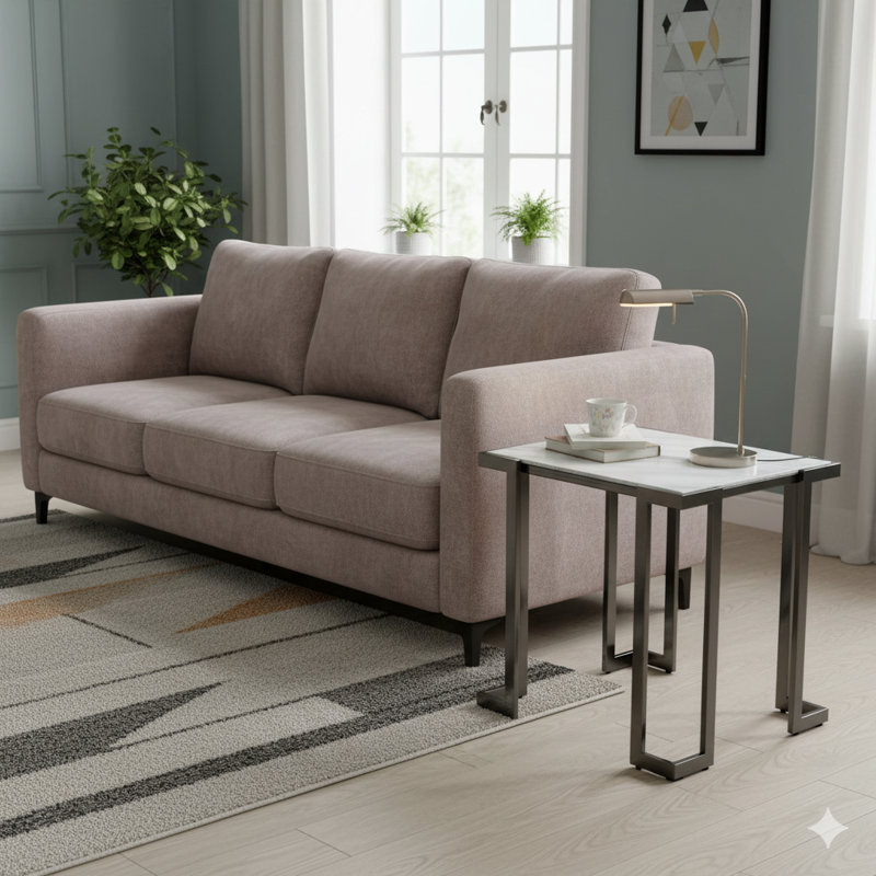 Coralynn 55" Metal End Table for Living Room, Glass Top Sofa Side Table