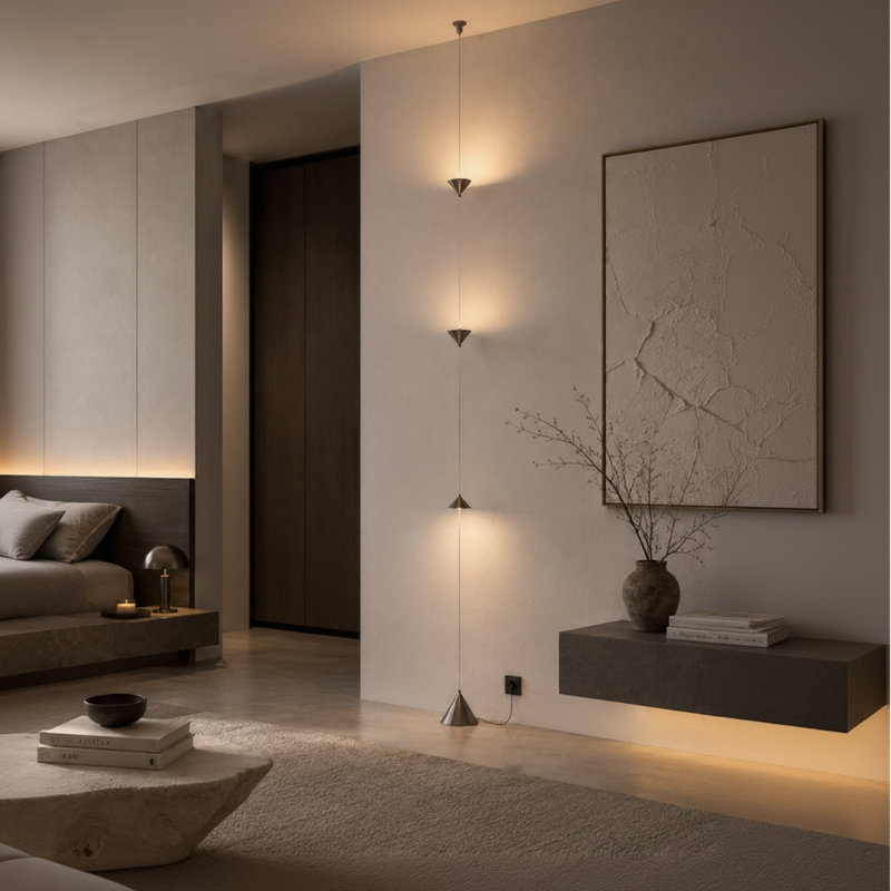 Lampe de poteau de tension de plancher à plafond Vector, hauteur réglable de 90 à 145 pouces, DEL blanc chaud intégrée, conception architecturale minimaliste en aluminium