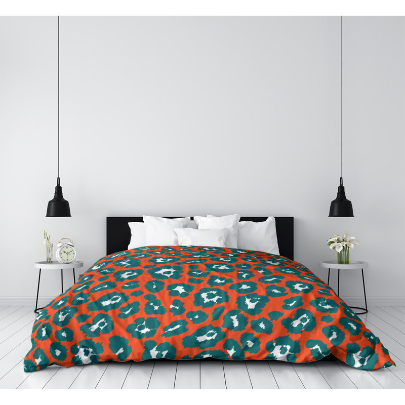 Housse de couette simple, Orange/vert, Polyester brossé, Housse de couette pour très grand lit