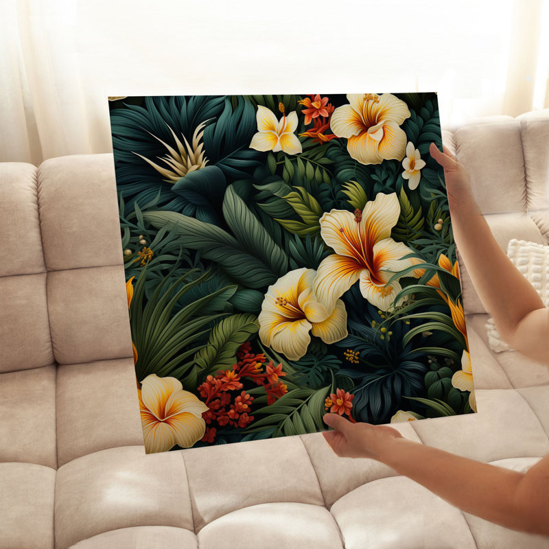 Impression florale hawaïen, H 12 po x l 12 po