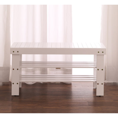 Quality White Finish Solid Wood Shoe Bench With Shelf - Easy To Up Robust And Handy Furniture