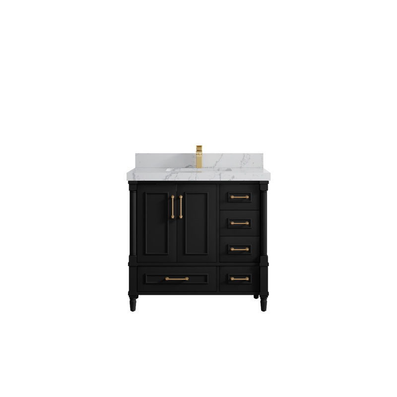 36'' Single Bathroom Vanity with Quartz Top, Venatino, Gray