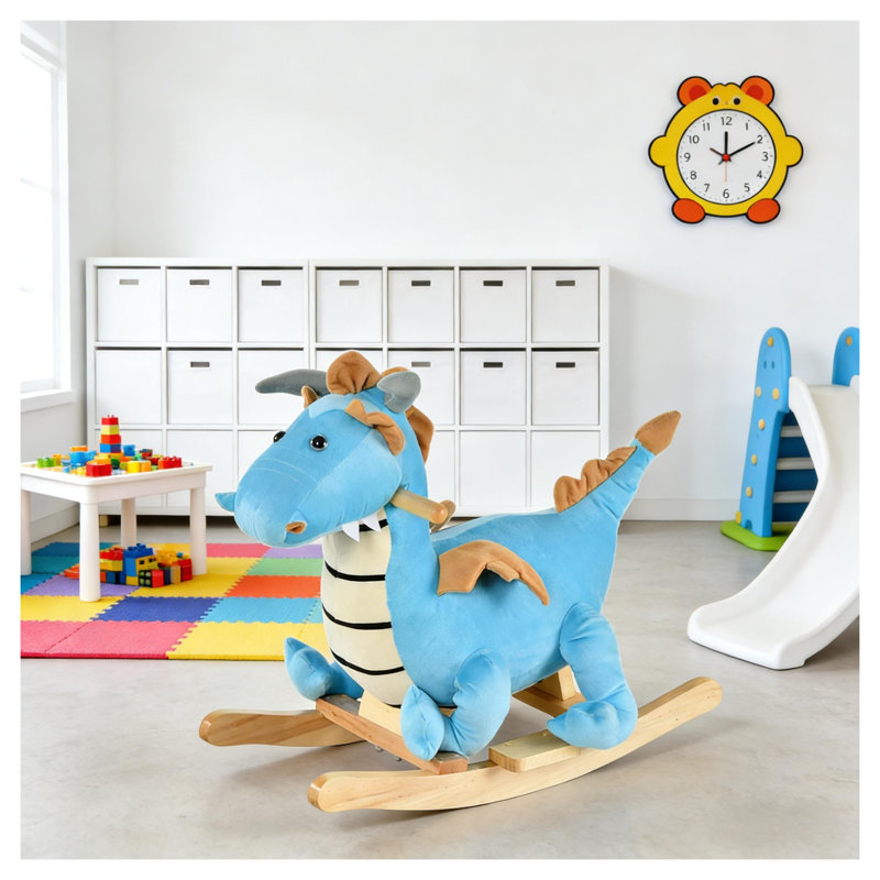 Chaise berçante Dinosaur avec effets sonores et housse en peluche bleue