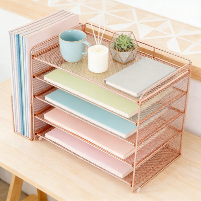 5-Tier Desktop File Organizer With Magazine Holder, Heavy-Duty Metal Desk Organizer For Office Supplies, Paper, And Documents, Space-Saving Workspace Storage Solution