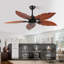 Ventilateur de plafond 52 pouces Tropical (sans lumière), ventilateur de plafond intérieur / extérieur Palm Leaf pour patio et salon, ventilateur réversible, bronze noir