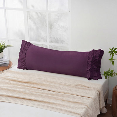 Taie d'oreiller lavande mauve, housse de coussin chic à volants, 20 x 54 pouces, ensemble de taies d'oreiller à volants vintage de style champêtre français, microfibre délavée