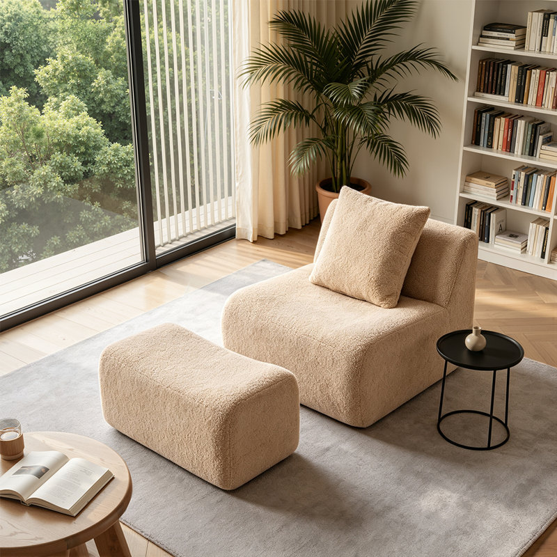 Canapé modulaire sans os en tissu doux effet peluche avec mousse haute densité 32D, aucun assemblage requis, Camel