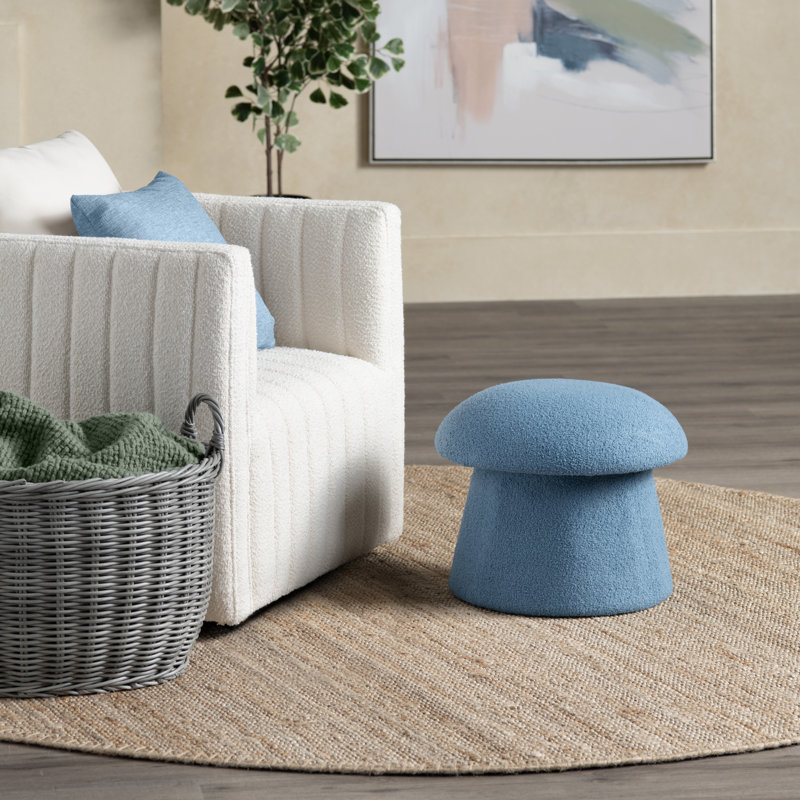 Anushka Mushroom Storage Ottoman, Indigo Blue Boucle