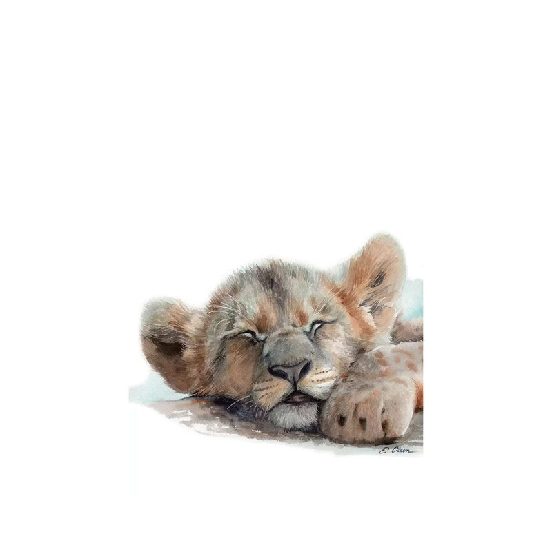 Sleeping Baby Lion by Watercolor Luv - Wrapped Canvas Painting, 30.48cm H x 20.32cm W x 1.91cm D
