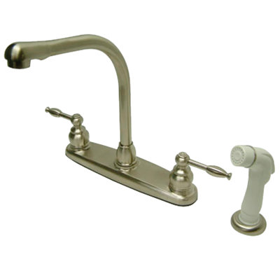 Kingston Brass Knight Two-Handle 4-Hole 8" Centerset Kitchen Faucet with Side Sprayer