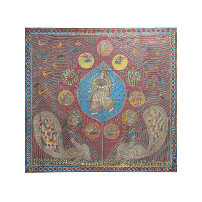Saraswati Mata Surrounded By Gods - Mata Ni Pachedi | Madarpat Cotton | By Dilip Chitara