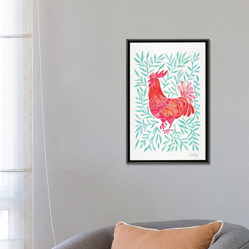 Coq par Coquillette - reproduction d'art, H 26 po x l 18 po x 1,5 po, Toile avec cadre en bois gris, Aucun mat