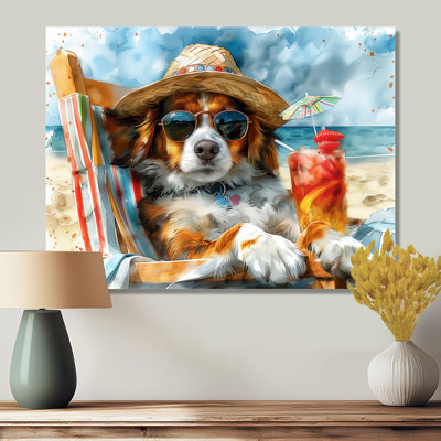 Bouvier bernois avec un cocktail sur la plage