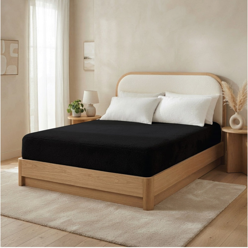 Teddy Fleece Fitted Sheet, Double (4'6), Black
