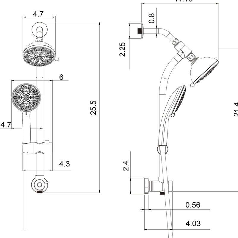 Multi-functional Shower: 4.7" Rain Showerhead, 7 Handheld Shower, Adjustable Slide & Arm Showerhead Hand Shower , Finish, Bar Holder