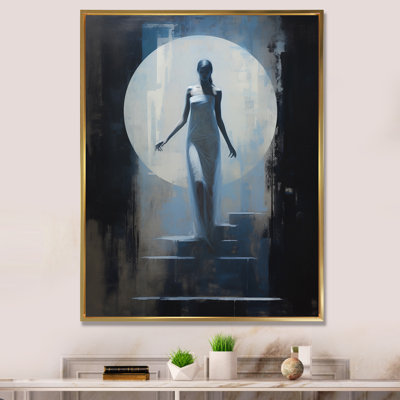 Pleine lune, descente d'escalier rétro sur toile