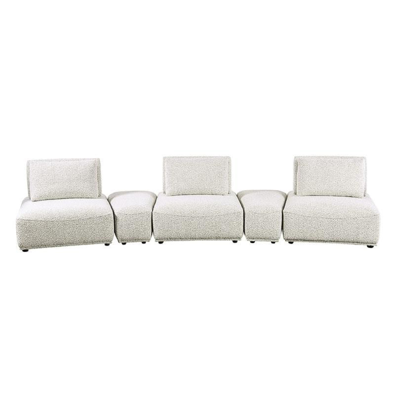 Stavan Modular Curved 3 Seater Sofa, Adjustable Seat Depth, Light Grey Boucle
