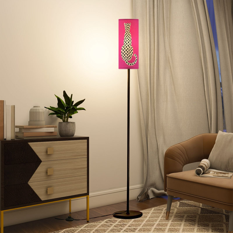Lampe moderne sur pied moderne avec télécommande à DEL à intensité variable, abat-jour réglable, léopard minimaliste, taches noires, rose, pour salon, chambre à coucher, bureau