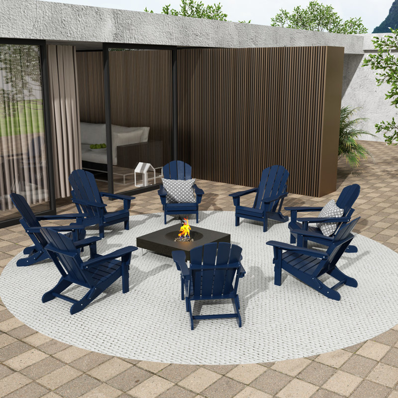 Shawnna Foldable Outdoor Adirondack Chair, Navy Blue