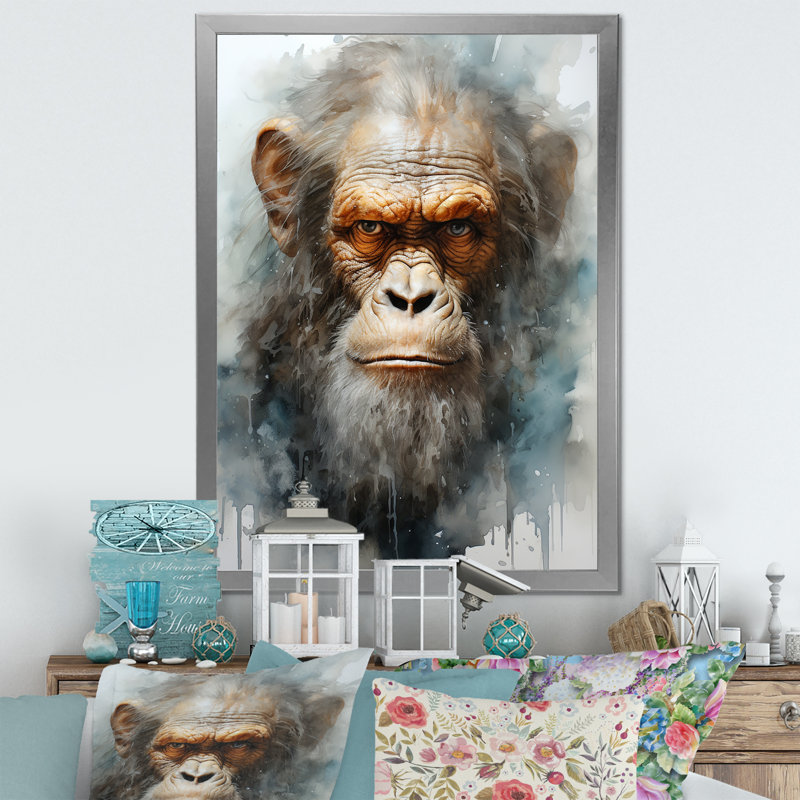 Portrait de singes, présence éthérée, H 40 po x l 30 po x P 1,5 po, Cadre simple argenté