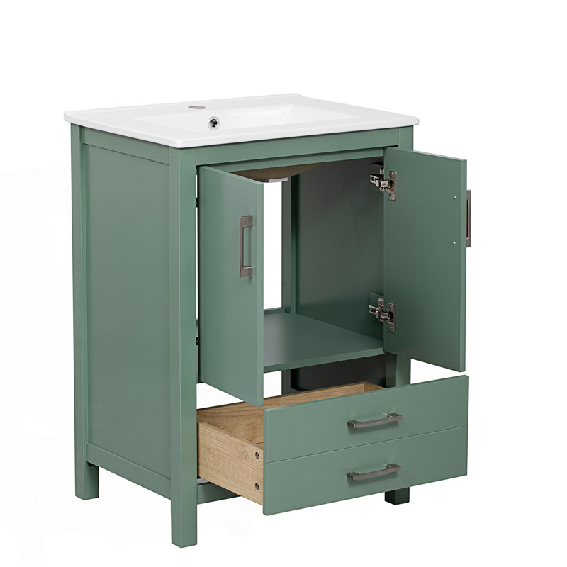 Meuble-lavabo de salle de bain avec lavabo en céramique et armoire autoportante moderne avec poignées
