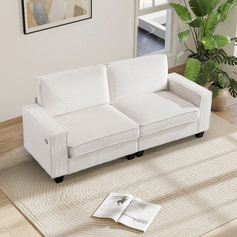  81'' Wide Modern Corduroy 2-Seater Sofa with USB & Type-C Ports, Ideal for Contemporary Living Spaces, Beige