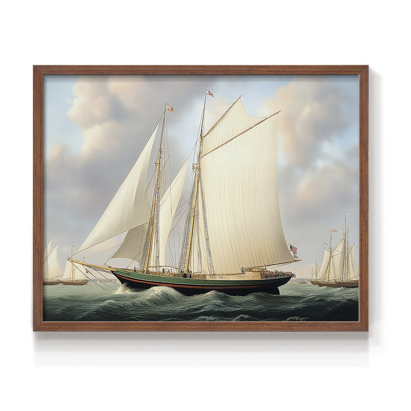 Série nautique - XCVI - Impression encadrée - Restickable, H 11 po x l 14 po, Noyer