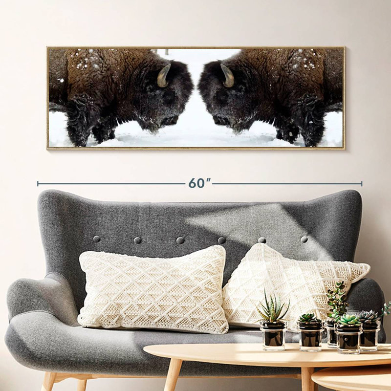 Bison Clash, Cadre flottant en bois naturel, 49 po x 17 po