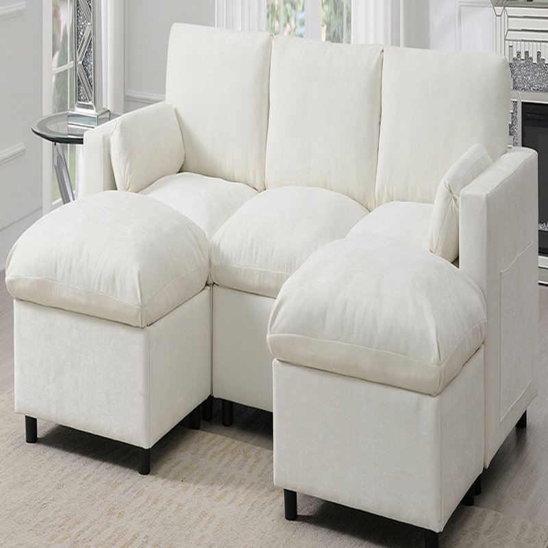 Canapé modulaire Basic, canapé modulaire en chenille avec poches de rangement, ensemble de canapé en U à 5 places avec coussins décoratifs, combinaison libre, canapé Cloud moderne avec 2 repose-pieds mobiles