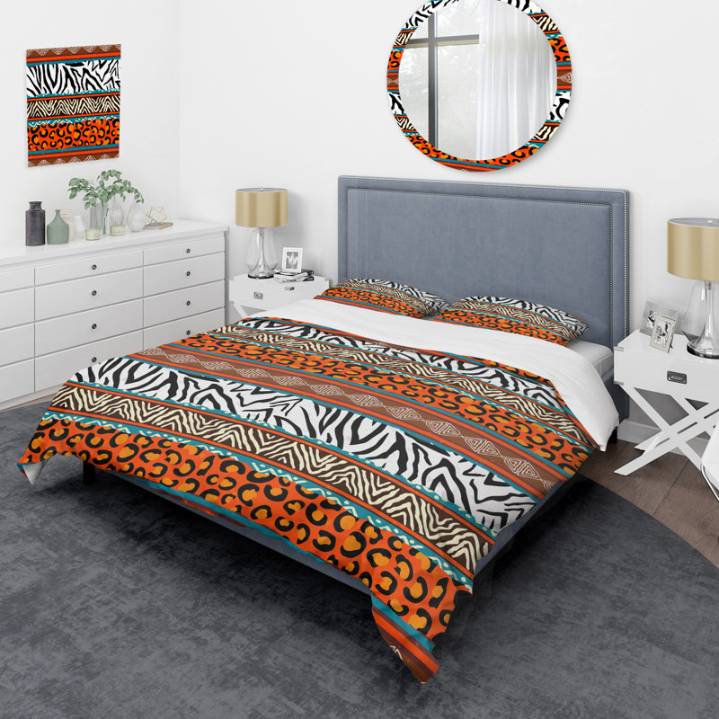 Ensemble de housse de couette en microfibre noir / orange / blanc 3 pièces, Housse de couette pour très grand lit et 2 très