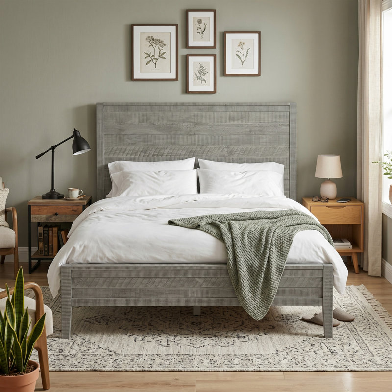 Arden Solid Wood Panel Bed - Queen, Gray Driftwood, Queen, Gray