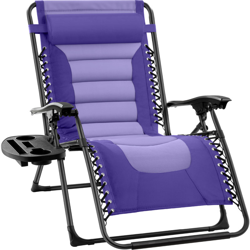 Danny-James Oversized Padded Zero Gravity Chair, Folding Outdoor Patio Recliner w/ Side Tray, Purple/Violet