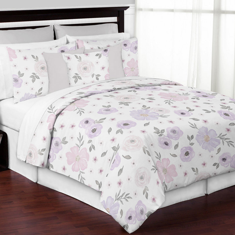 Watercolor Microfiber Comforter Set, Full/Queen Comforter + 2 Standard Shams, Lavender/Purple/Gray