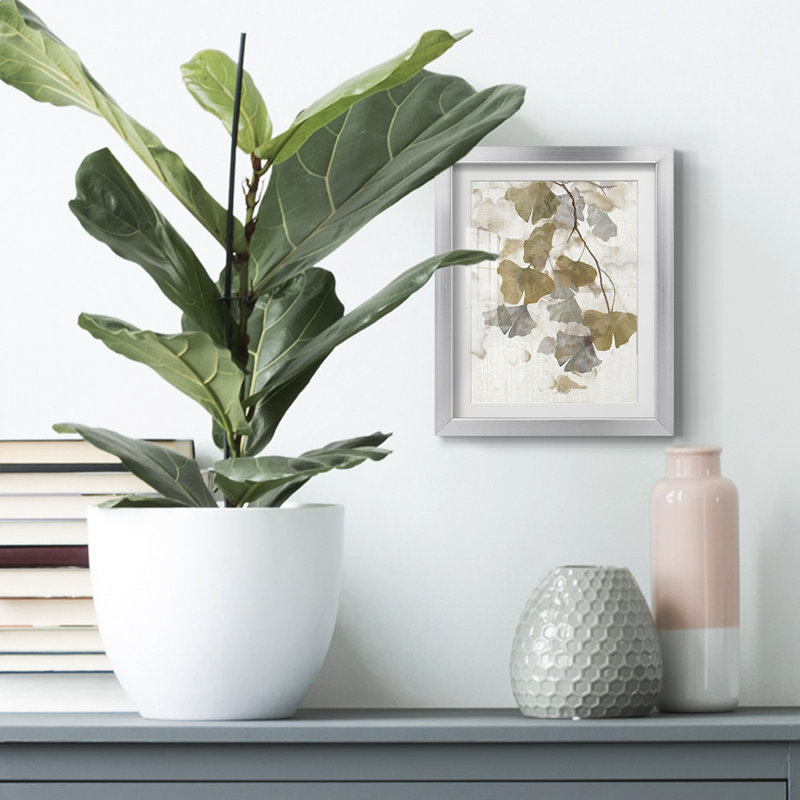 Ginkgo Accent II - impression encadrée, H 28,5 po x l 20,5 po, Argent argent