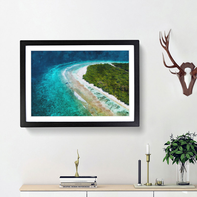 Maldives Beach - Picture Frame Graphic Art Print, 62cm H x 87cm W x 2cm D, Black Framed