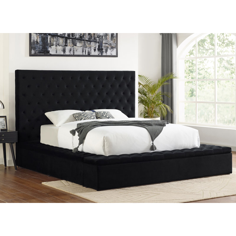 Richmond Upholstered Panel Storage Bed , California King, Black