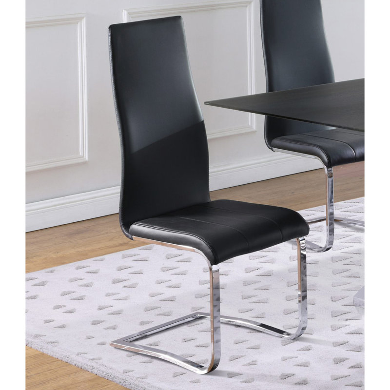Chaises d'appoint rembourrées en similicuir, 4, Argent argent, Noir