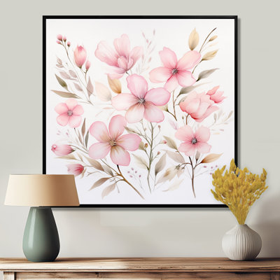 «Delicate Pink Spring Flowers Watercolor - Wildflowers», reproduction d'art murale