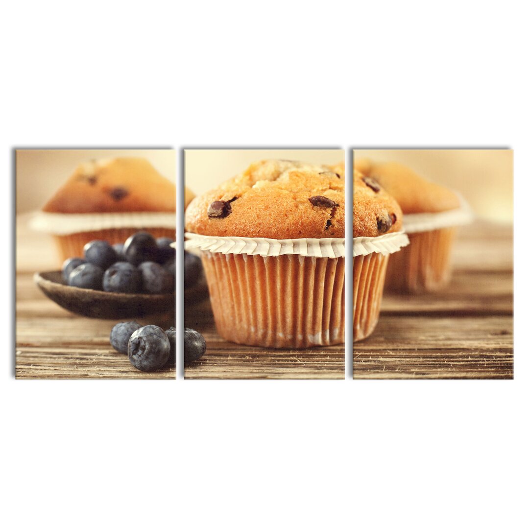 3-tlg. Leinwandbilder-Set Muffins mit Blaubeeren