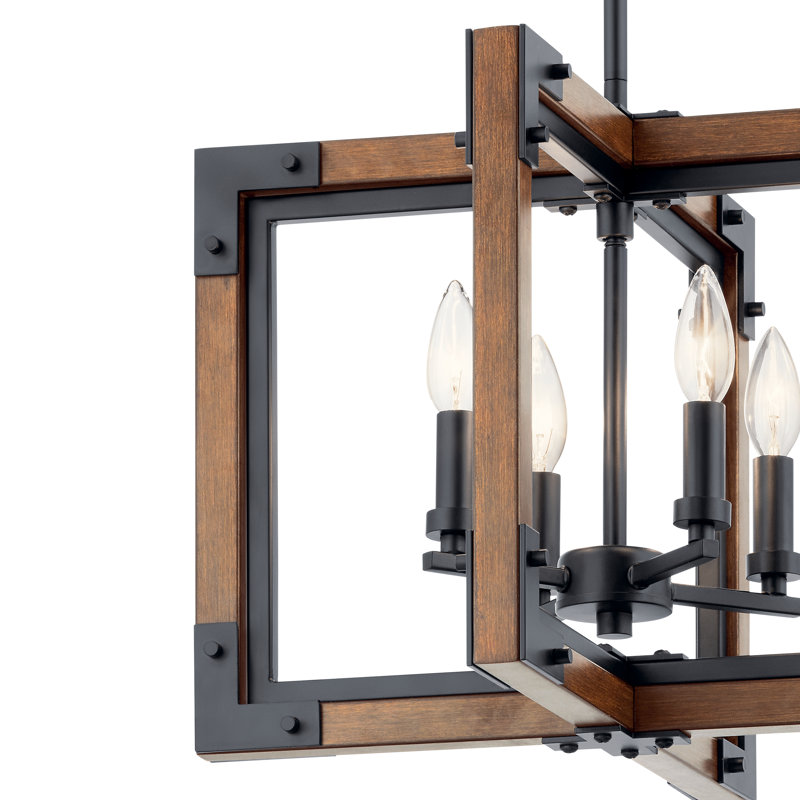 Lustre géométrique unique à 4 lumières avec détails en bois Marimount