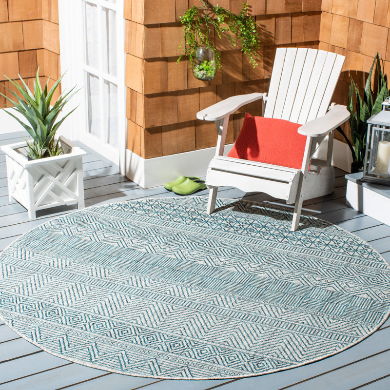 Tapis bleu sarcelle intérieur / extérieur Johansson, Rond 6 pi 7 po