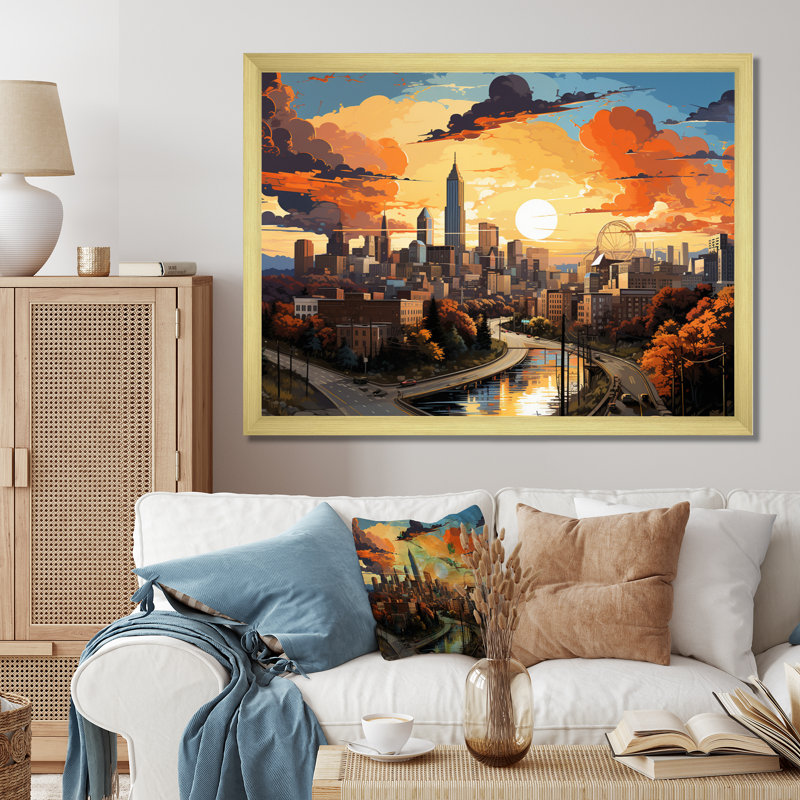 Atlanta Popart Landscape III - impression, H 24 po x l 32 po x P 1 po, Encadrement doré