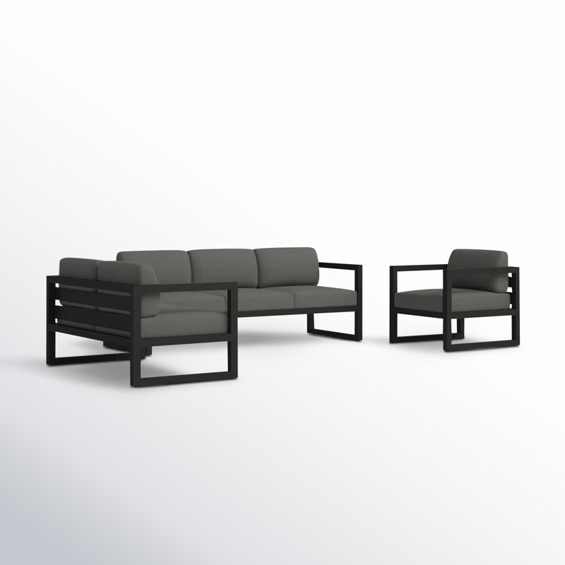 Avion 3 Piece Sofa Loveseat Set, Canvas Charcoal Sunbrella® Canvas, Black