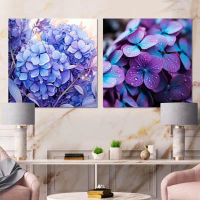 Fleurs d'hortensia mauve harmonie I - ensemble de 2 impressions sur toile d'hortensia