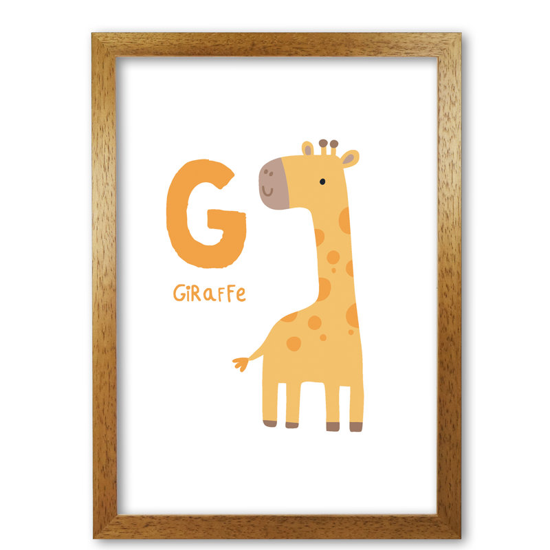 Alphabet Animals, G Is For Giraffe - Single Picture Frame Print, Honey Oak Frame, 85 cm H x 60 cm W x 5 cm D