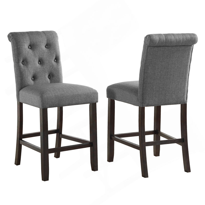 Tabouret à hauteur de comptoir en bois massif touffeté Leviton, ensemble de 2, gris, Gris