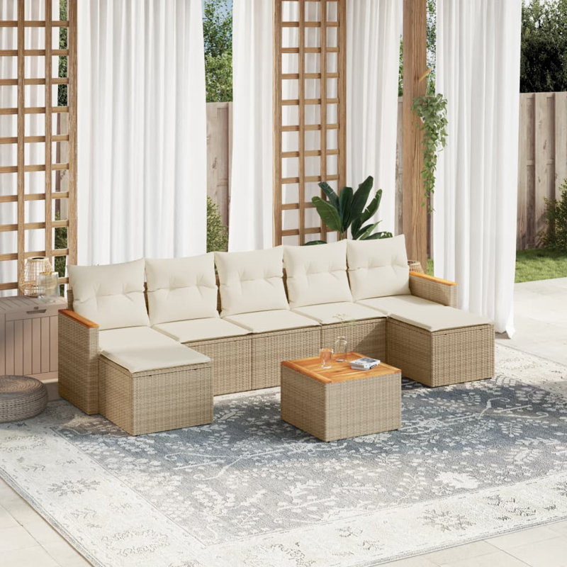 Ensemble de canapé de jardin en rotin PE beige, bois d'acacia massif Vidaxl