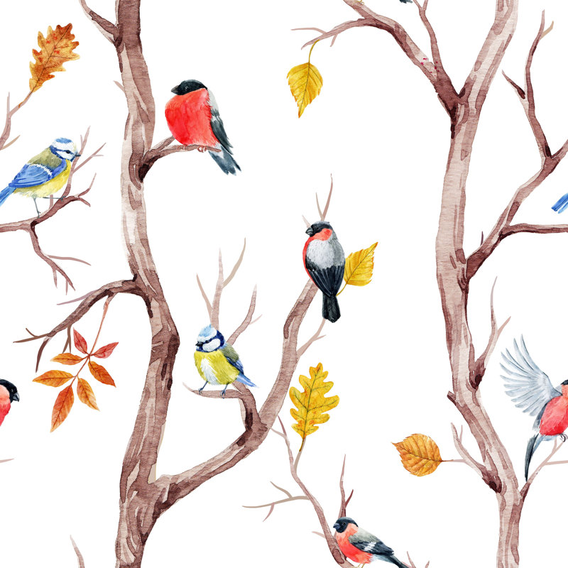 Birds And Branches Peel And Stick Wallpaper, 16.67" L x 25" W